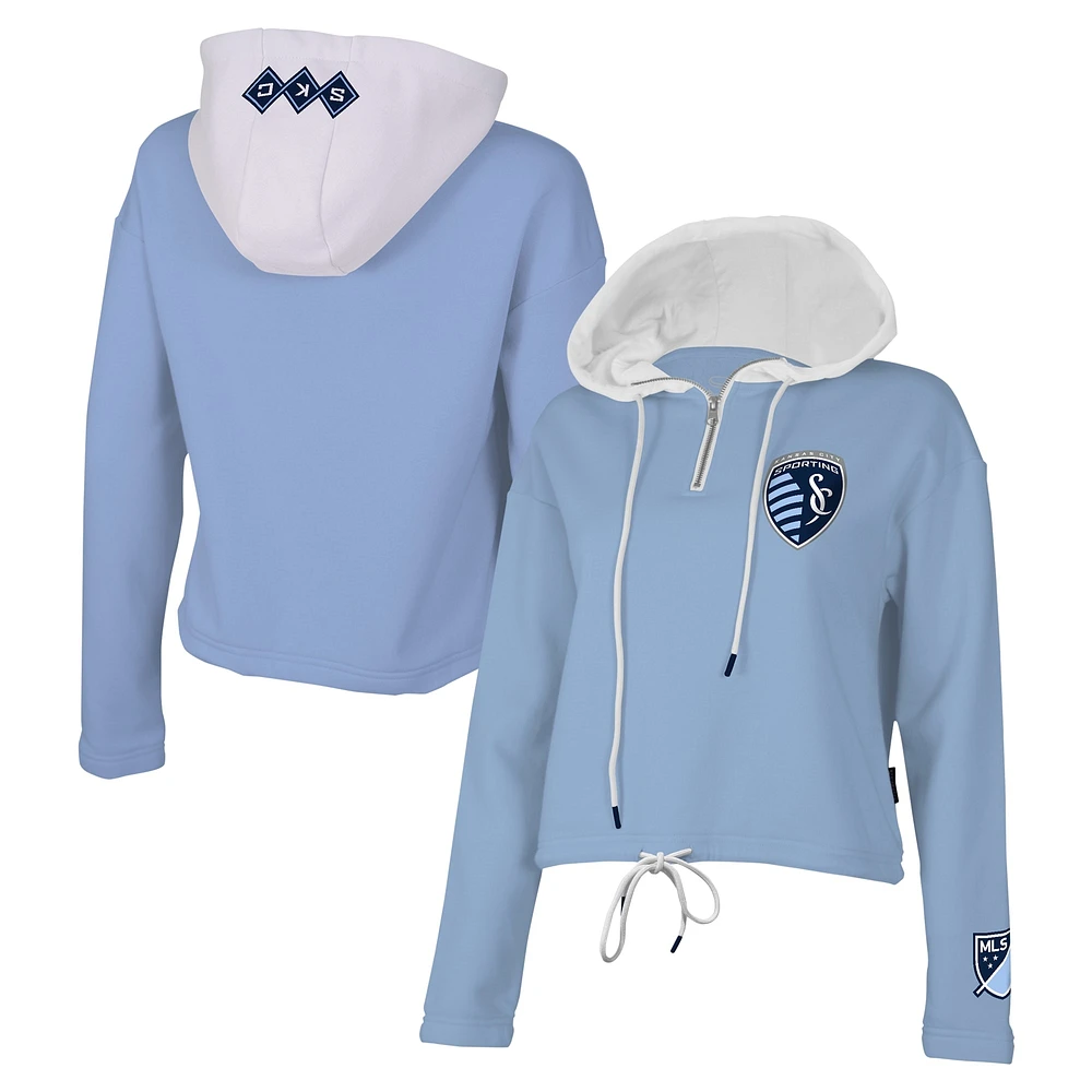 Women's Stadium Essentials Light Blue Sporting Kansas City Game Plan Quarter-Zip Hoodie