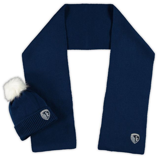 Ensemble bonnet et écharpe ZooZatz Sporting Kansas City Fuzzy Cuffed Pom Knit pour femme