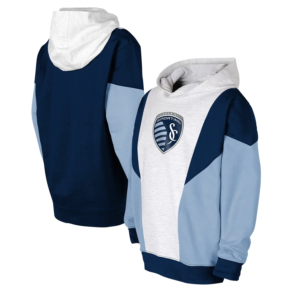 Youth Ash/Navy Sporting Kansas City Champion League Fleece Pullover Hoodie