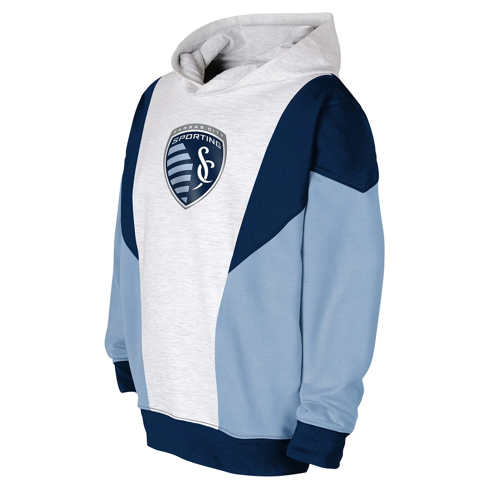 Youth Ash/Navy Sporting Kansas City Champion League Fleece Pullover Hoodie