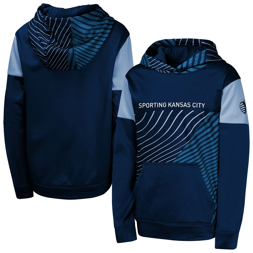 Youth Navy Sporting Kansas City Unbeatable Pullover Hoodie