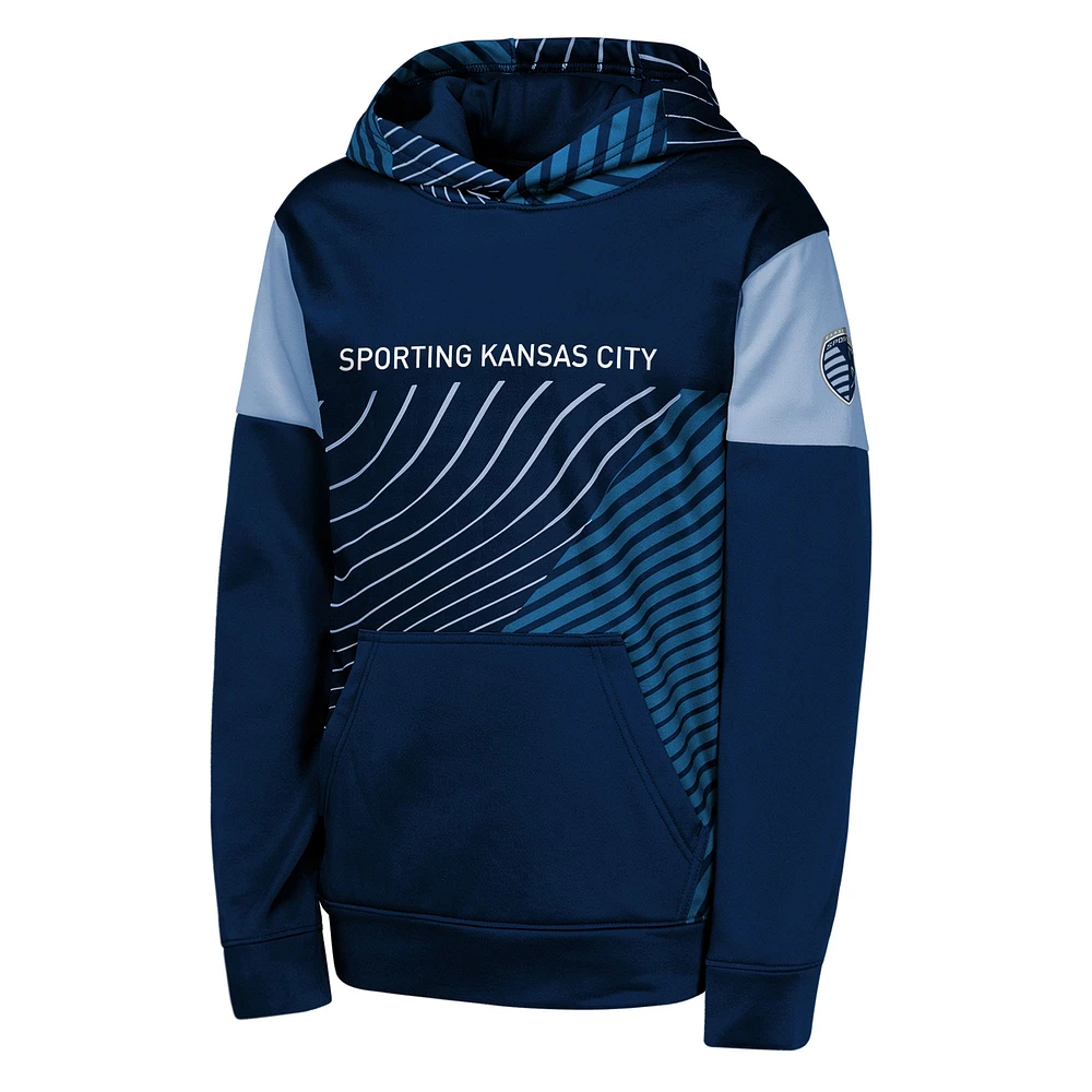 Youth Navy Sporting Kansas City Unbeatable Pullover Hoodie