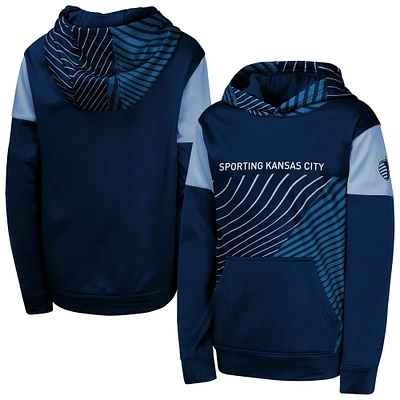 Youth Navy Sporting Kansas City Unbeatable Pullover Hoodie