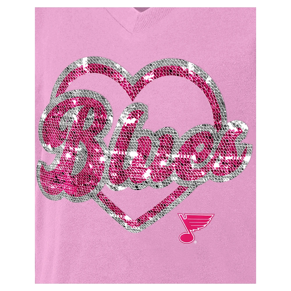 Girl's Youth New Era  Pink St. Louis Blues Flip Sequin V-Neck T-Shirt