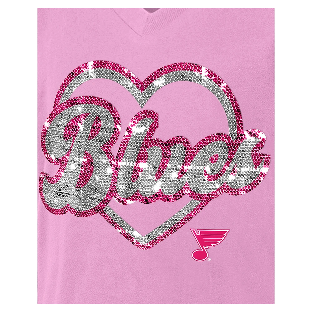 Girl's Youth New Era  Pink St. Louis Blues Flip Sequin V-Neck T-Shirt