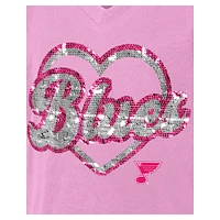 Girl's Youth New Era  Pink St. Louis Blues Flip Sequin V-Neck T-Shirt