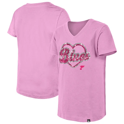 Girl's Youth New Era  Pink St. Louis Blues Flip Sequin V-Neck T-Shirt