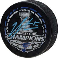 Jordan Binnington St. Louis Blues 2019 Stanley Cup Champions Autographed Stanley Cup Champions Logo Hockey Puck