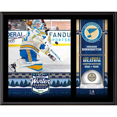 Jordan Binnington St. Louis Blues 2022 Winter Classic 12" x 15" Sublimated Plaque with Game-Used Ice