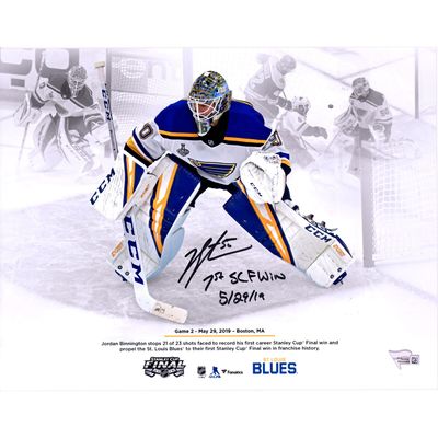 Jordan Binnington St. Louis Blues Autographed 11" x 14" First Stanley Cup Final Win Stylized Photograph with "1st SCF Win 5/29/19" Inscription - Limited Edition of 50