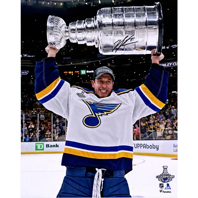 Jordan Binnington St. Louis Blues Autographed 16" x 20" 2019 Stanley Cup Champions Raising Cup Photograph