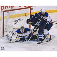 Jordan Binnington St. Louis Blues Autographed 16" x 20" 2019 Stanley Cup Playoffs Game 1 Game-Preserving Save vs. Winnipeg Photograph
