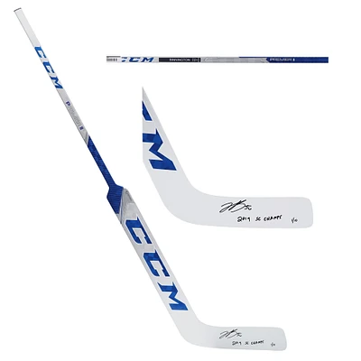 Jordan Binnington St. Louis Blues Autographed CCM Game Model Hockey Stick with "2019 SC Champs" Inscription