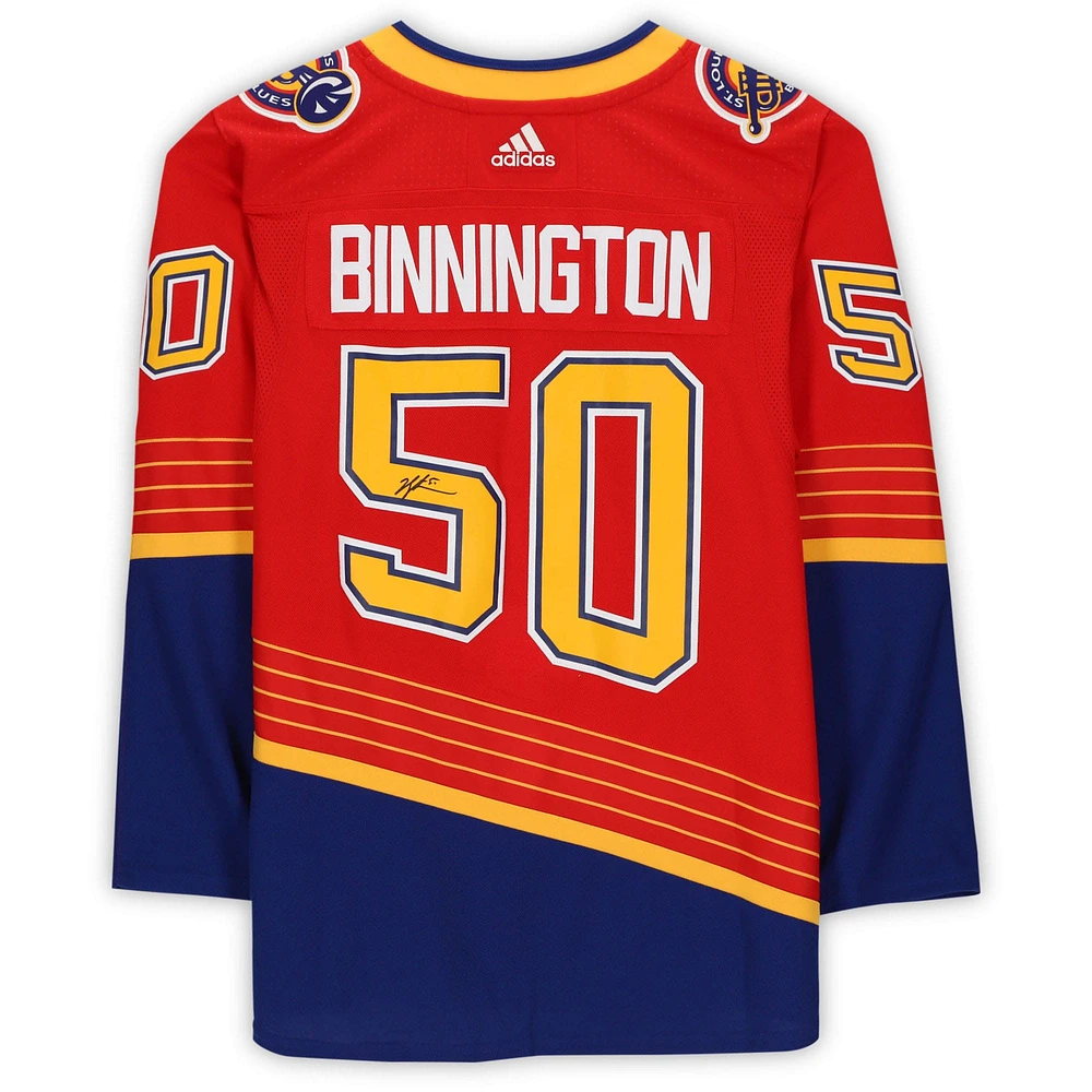 Jordan Binnington St. Louis Blues Autographed Red Adidas 2020-21 Reverse Retro Authentic Jersey