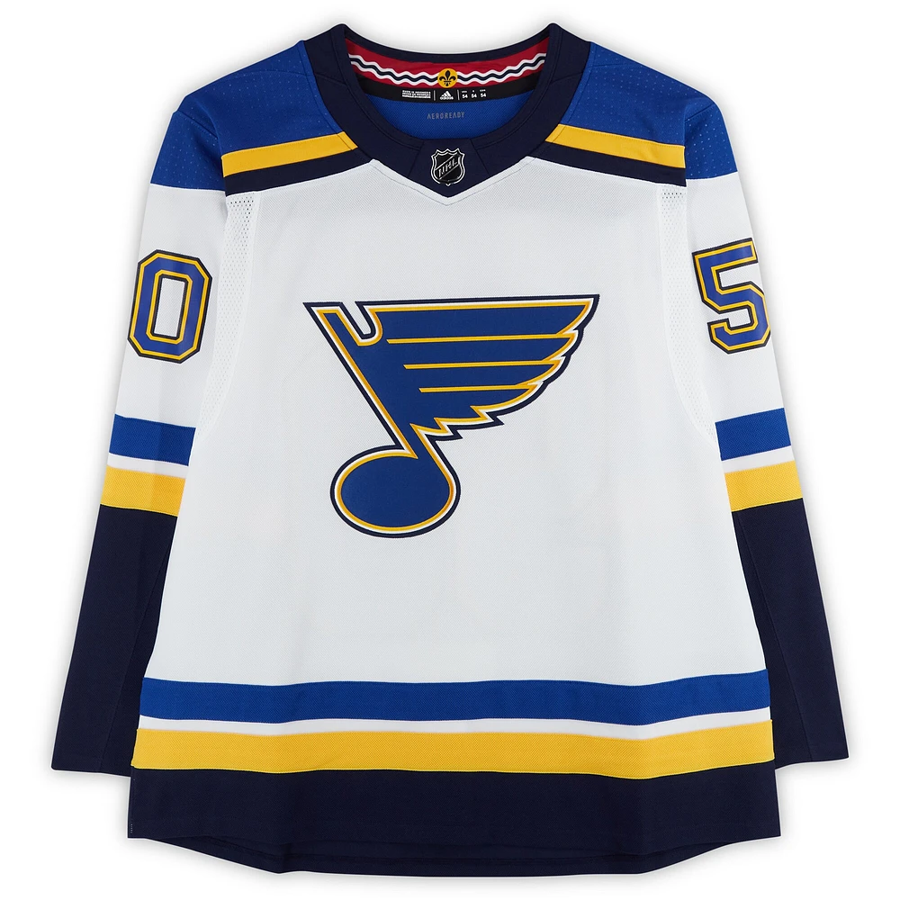 Maillot adidas blanc dédicacé par Jordan Binnington des St. Louis Blues