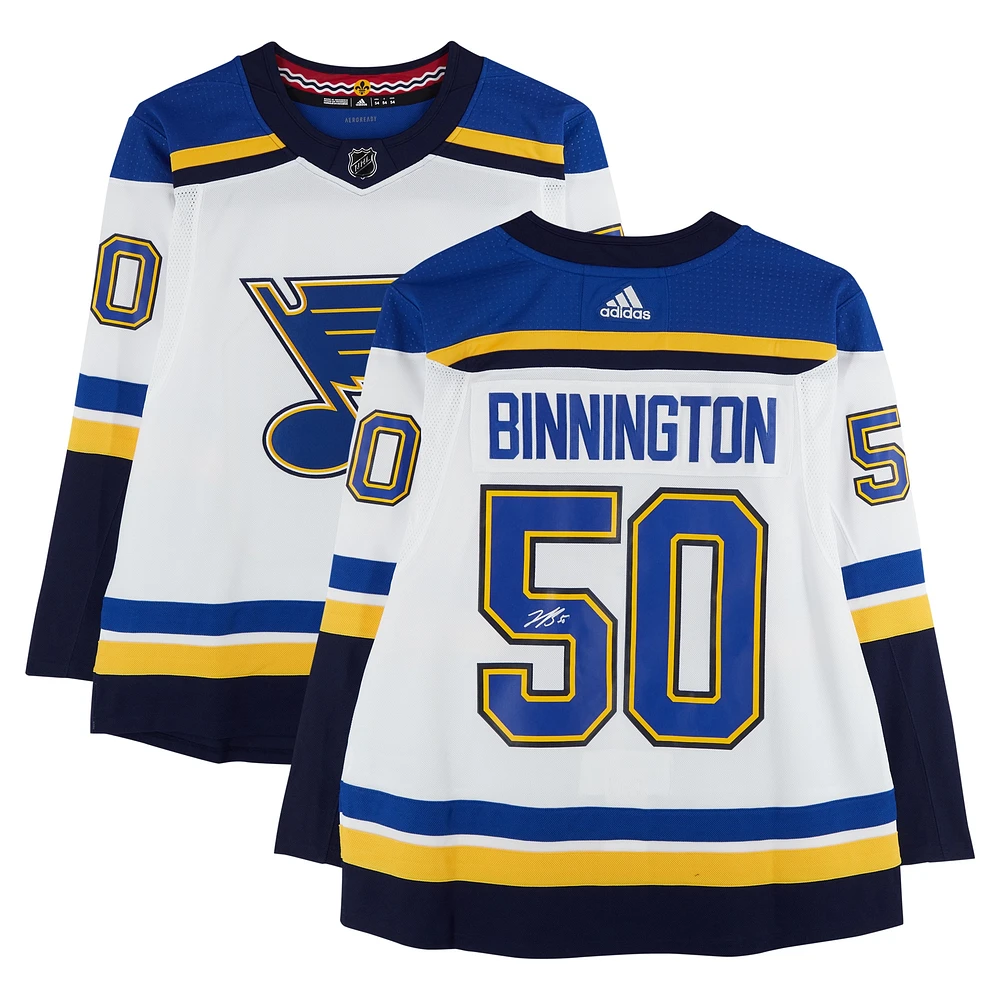 Maillot adidas blanc dédicacé par Jordan Binnington des St. Louis Blues