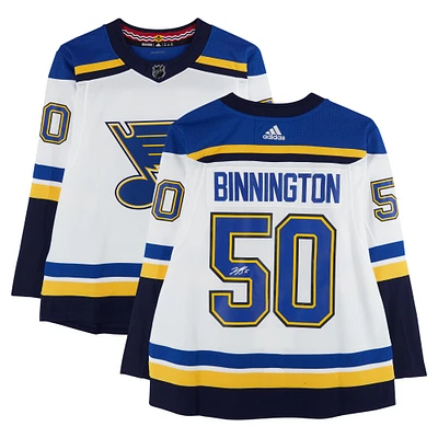 Maillot adidas blanc dédicacé par Jordan Binnington des St. Louis Blues