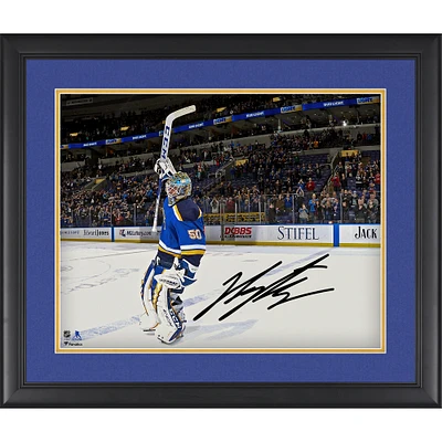 Jordan Binnington St. Louis Blues Framed Autographed 16" x 20" Stick Salute Photograph