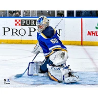 Jordan Binnington St. Louis Blues Unsigned Blue Jersey Pad Save Photograph
