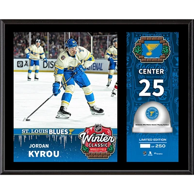 Plaque sublimée Jordan Kyrou St. Louis Blues 2025 NHL Winter Classic 12" x 15" avec glace utilisée lors du match - Édition limitée à 250