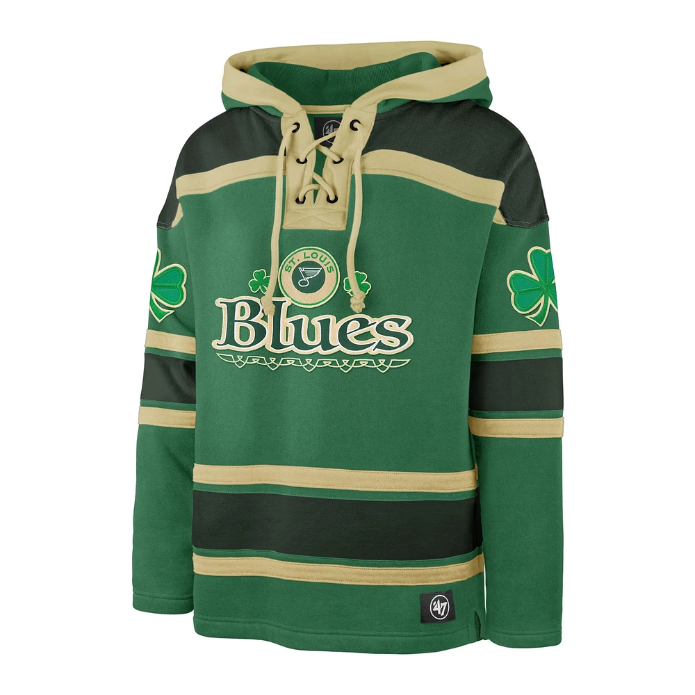 Men's '47  Kelly Green St. Louis Blues Patrick's Day McLucky Superior Lacer Pullover Hoodie