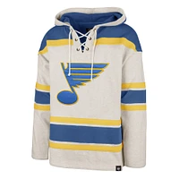 Men's '47 Oatmeal St. Louis Blues Rockaway Lace-Up Pullover Hoodie