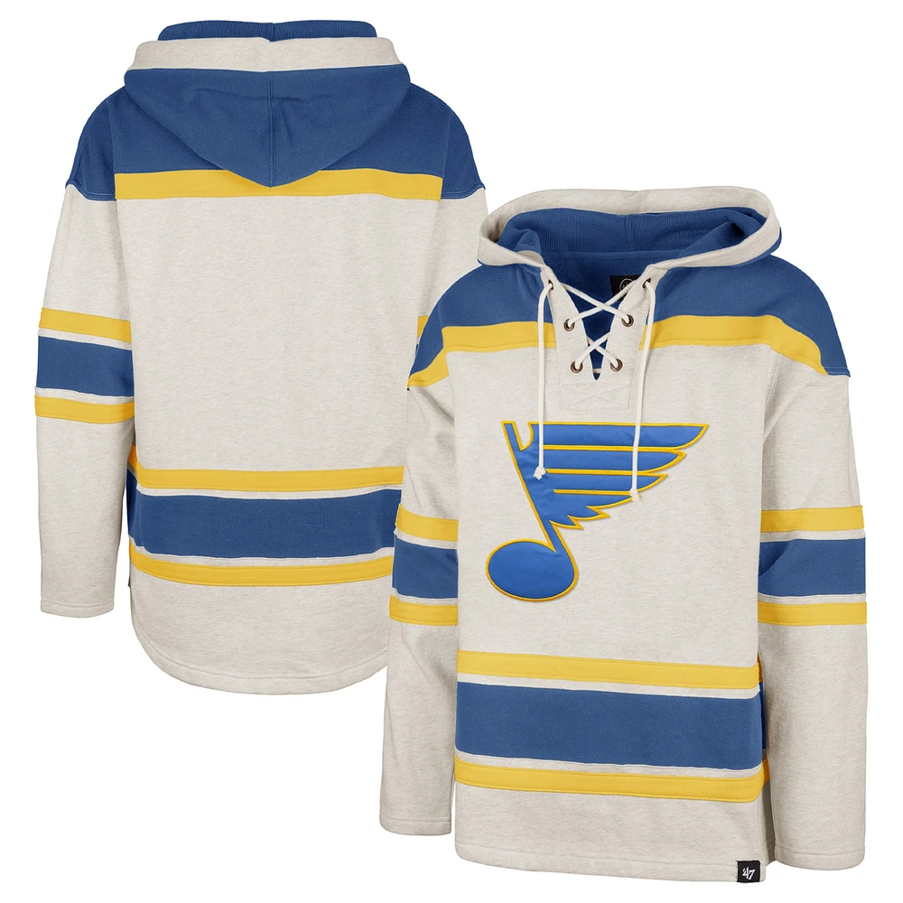 Men's '47 Oatmeal St. Louis Blues Rockaway Lace-Up Pullover Hoodie