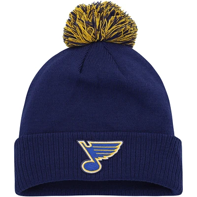 Bonnet en tricot à revers COLD.RDY adidas bleu St. Louis Blues pour hommes avec pompon