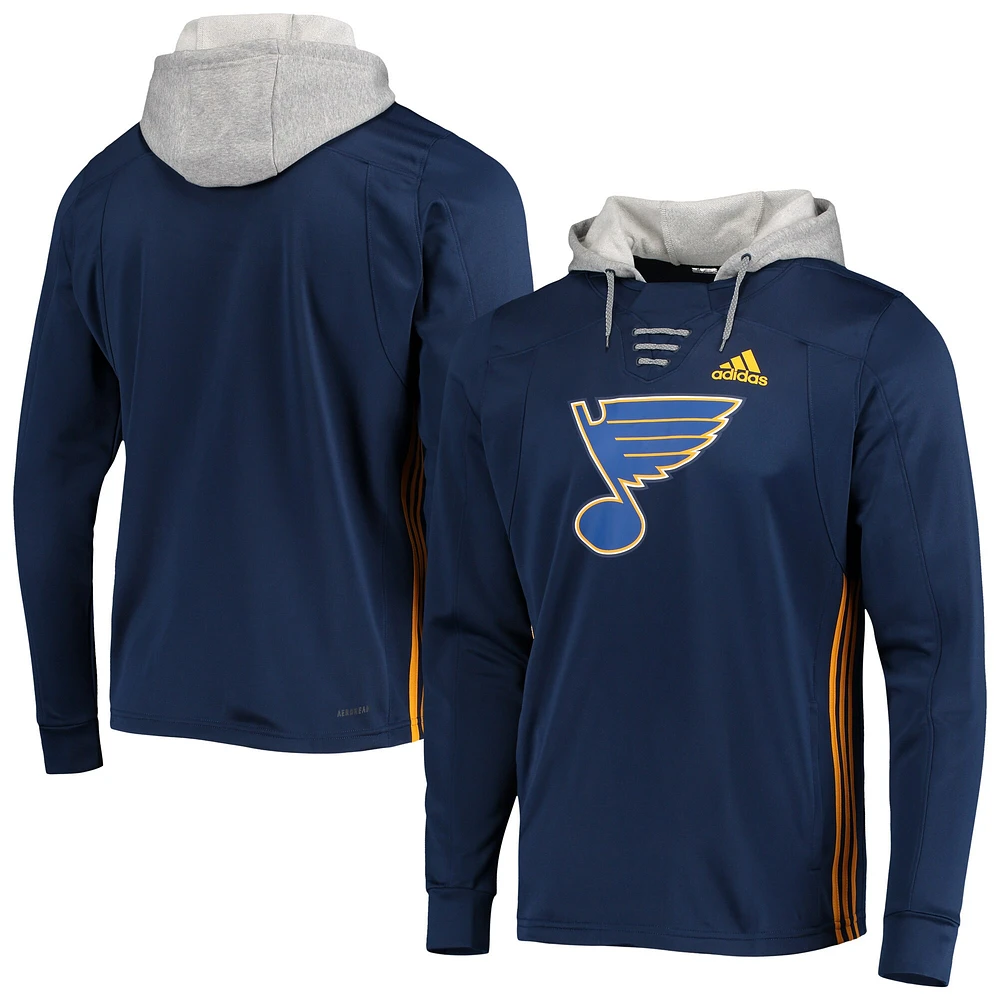 Sweat à capuche adidas bleu marine St. Louis Blues Skate Lace AEROREADY pour hommes