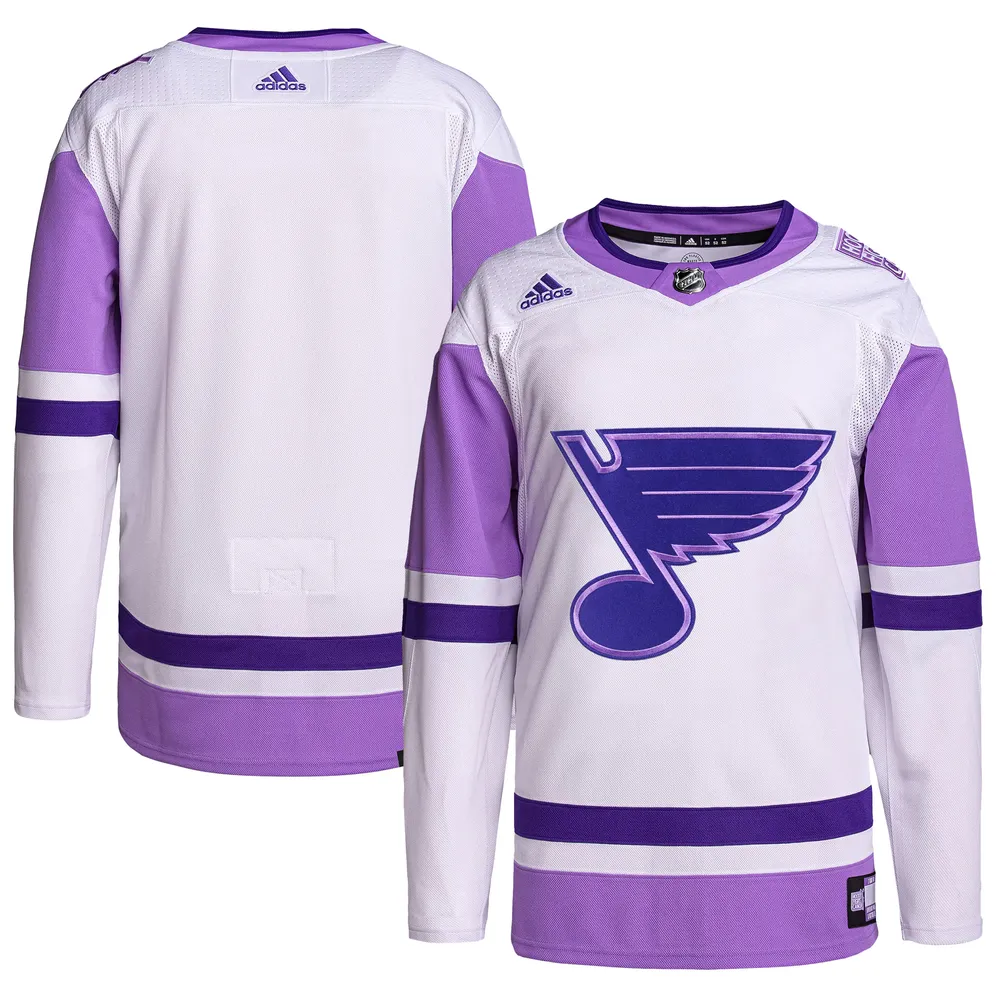 Lids St. Louis Blues adidas Hockey Fights Cancer Primegreen Authentic Blank  Practice Jersey - White/Purple