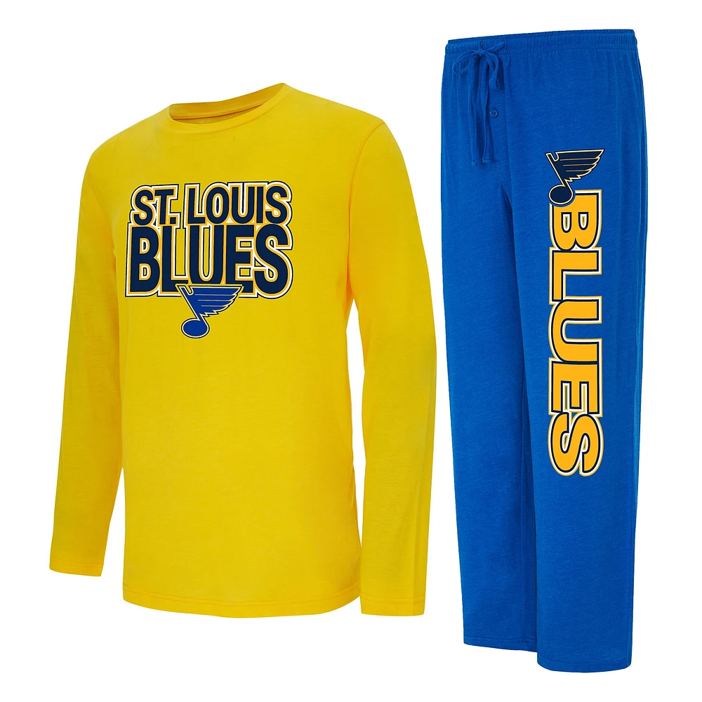 Ensemble de nuit Concepts Sport bleu/or St. Louis Blues Meter pour hommes, t-shirt à manches longues et pantalon