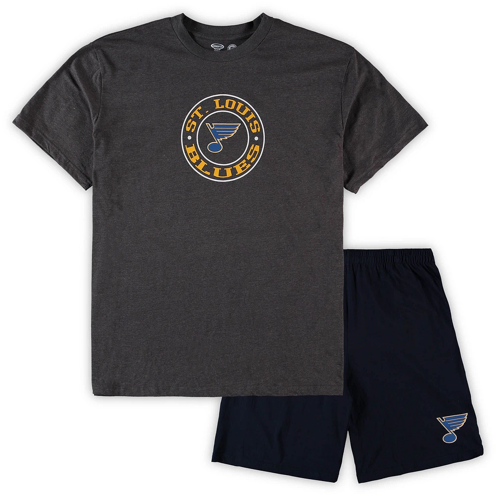 Ensemble de nuit T-shirt et short Concepts Sport bleu/charbon chiné pour hommes St. Louis Blues Big & Tall