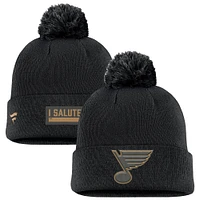 Bonnet en tricot à revers avec pompon pour homme Fanatics Black St. Louis Blues Military Appreciation