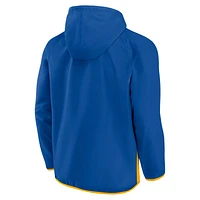 Fanatics pour hommes de marque bleu/or St. Louis Blues Backhand Shooter Defender Anorak Raglan Hoodie Quarter-Zip Jacket