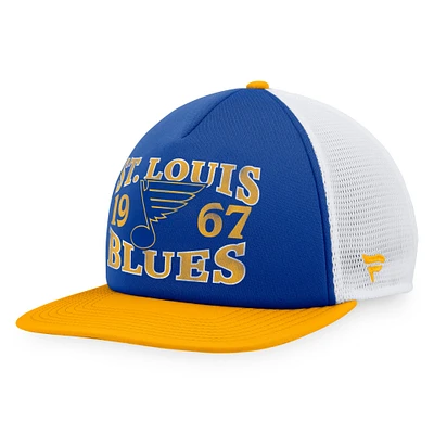 Casquette Snapback de camionneur vintage en mousse sur le devant en mousse Fanatics bleu/or St. Louis Blues Heritage pour hommes