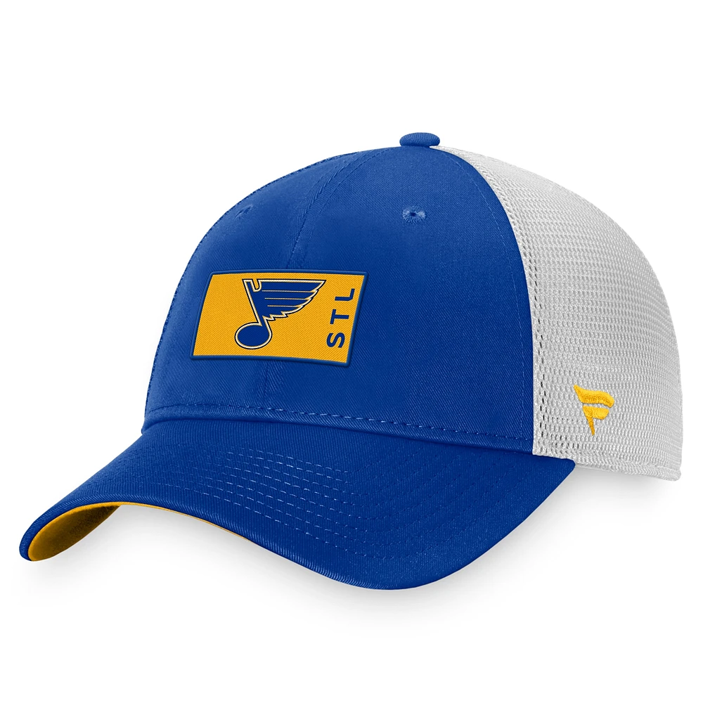 Casquette Snapback St. Louis Blues Authentic Pro Rink Trucker Fanatics bleu/blanc pour hommes