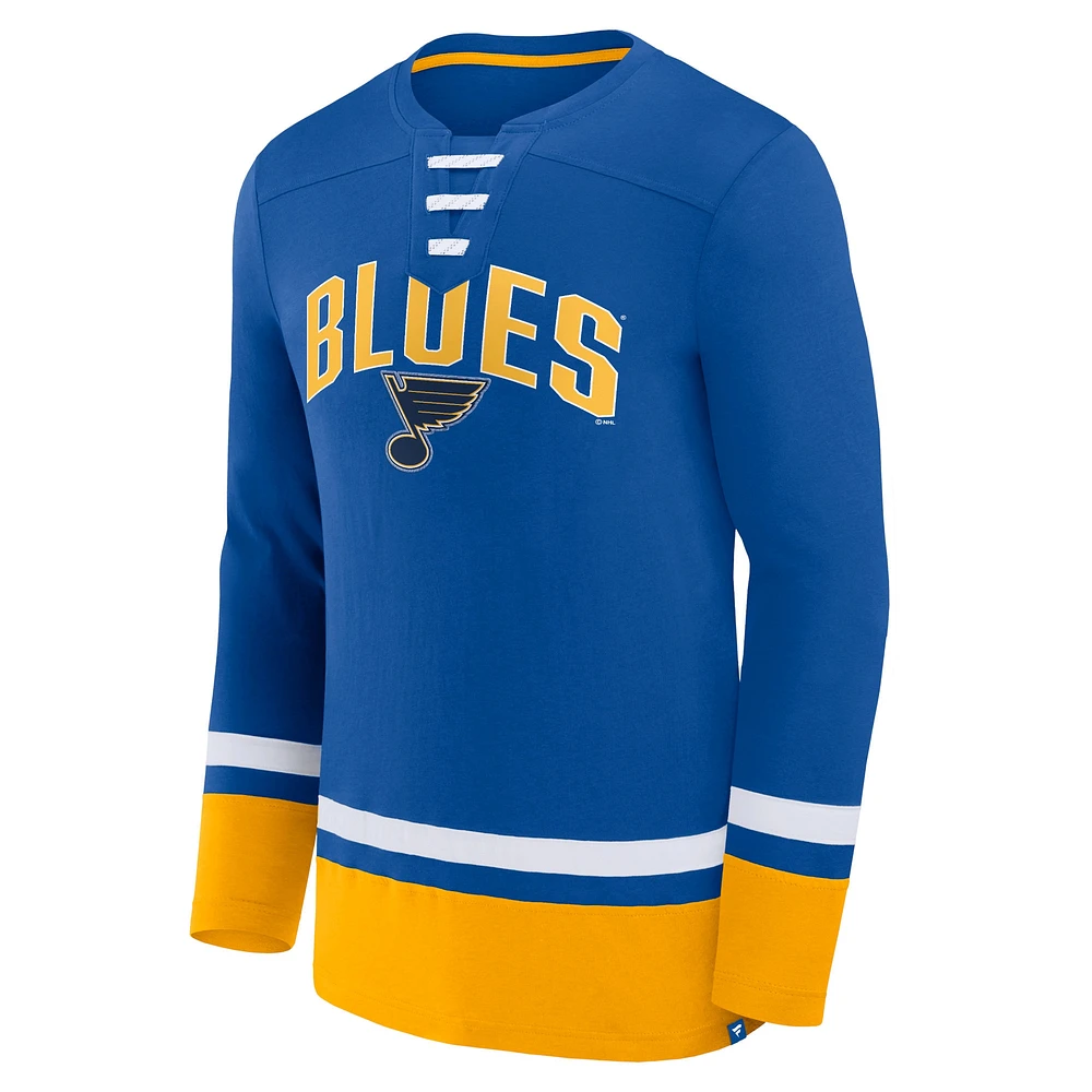 T-shirt à manches longues lacets Fanatics Blue St. Louis Blues Back Pass pour hommes