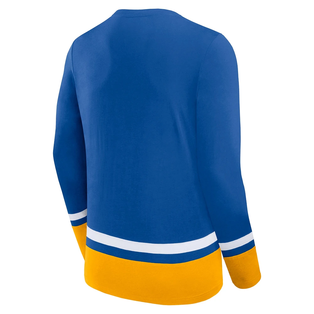 T-shirt à manches longues lacets Fanatics Blue St. Louis Blues Back Pass pour hommes