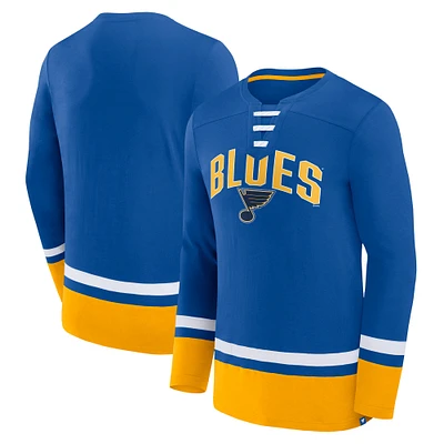 Men's Fanatics Blue St. Louis Blues Back Pass Lace-Up Long Sleeve T-Shirt