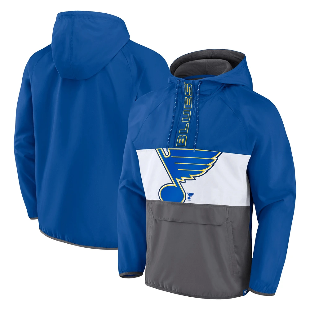 Veste à capuche demi-zip Fanatics Blue St. Louis Blues Flagrant Foul Anorak Raglan pour hommes