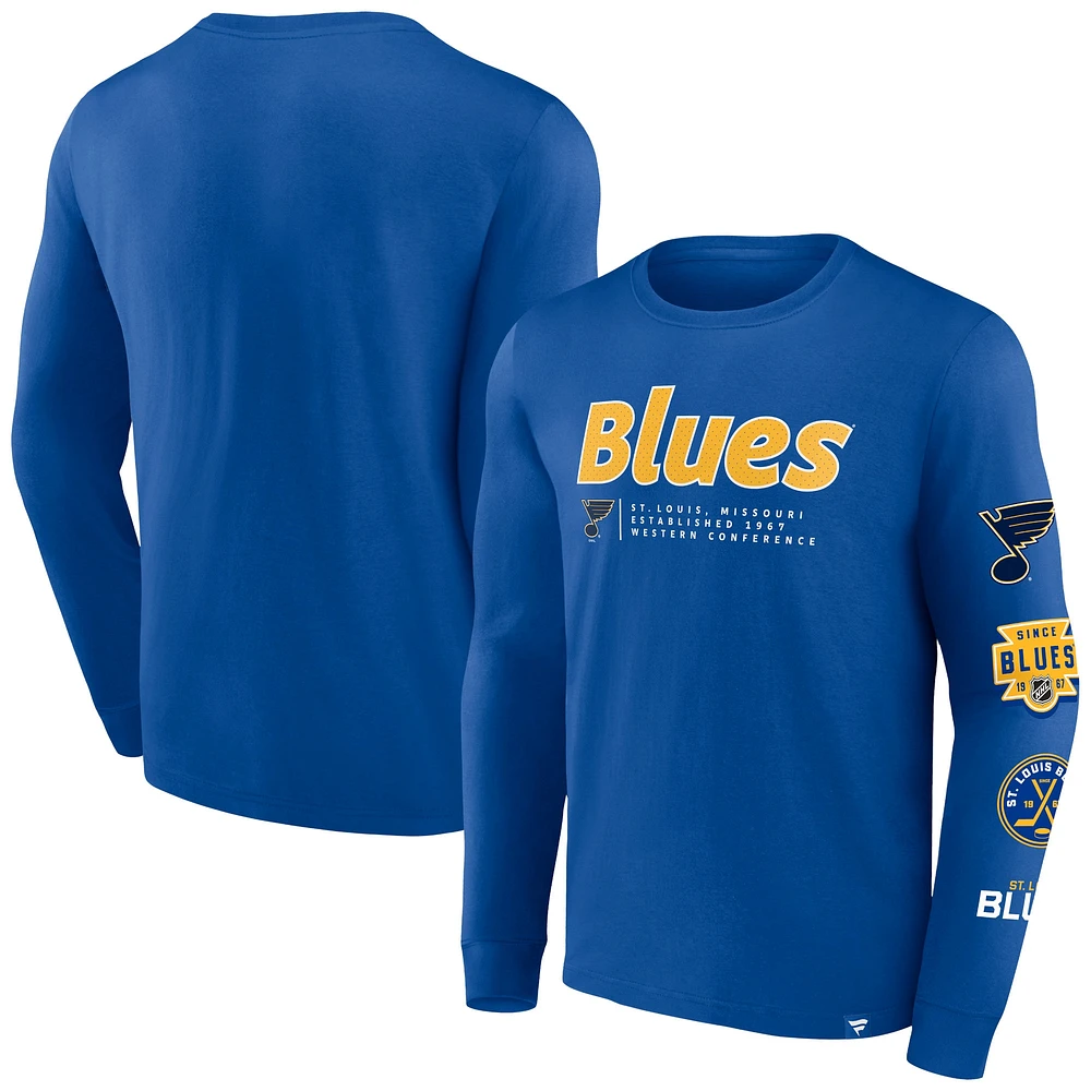 T-shirt bleu à manches longues Fanatics St. Louis Blues Strike the Goal pour hommes