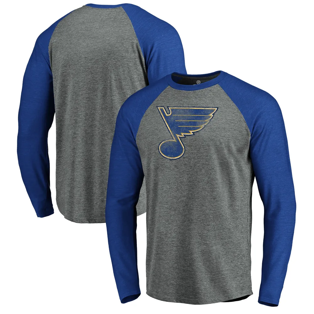 Fanatics Branded Men's Fanatics Branded Heathered Gray/Heathered Blue St. Louis  Blues Team Tri-Blend Raglan Long Sleeve T-Shirt