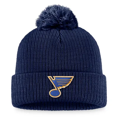 St. Louis Blues Fanatics Branded Core Primary Logo Cuffed Knit Hat with Pom - Navy