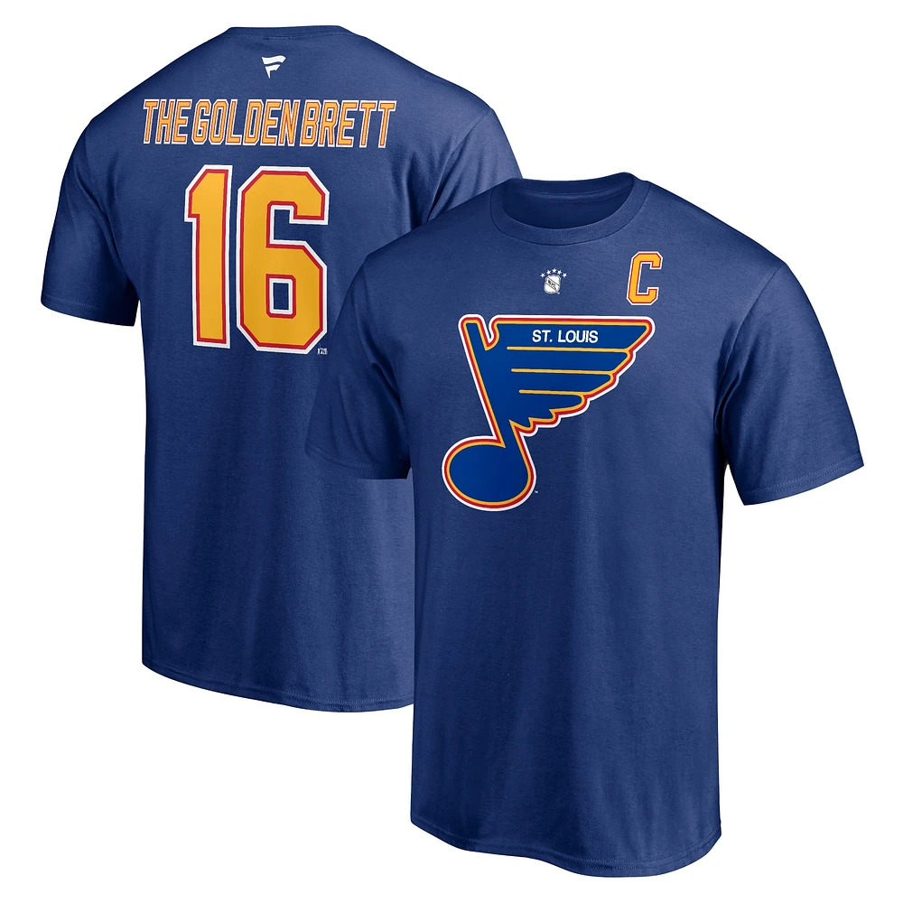 Fanatics Branded Brett Hull Bleu St. Louis Blues Authentic Stack Joueur à la retraite Surnom et numéro T-shirt