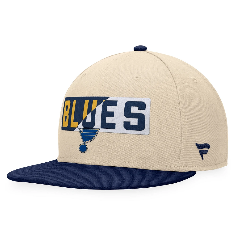 Casquette Snapback Goalaso St. Louis Blues Fanatics crème/bleu marine pour hommes