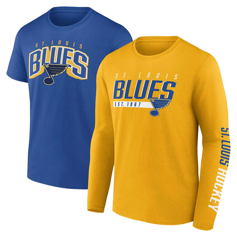 Pack combiné de t-shirts Bottle Rocket Fanatics pour hommes, or/bleu, St. Louis Blues