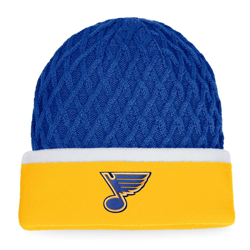 Bonnet en tricot à revers rayé emblématique Fanatics or/bleu St. Louis Blues pour hommes