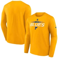 T-shirt à manches longues Fanatics Gold Authentic Pro Core Collection Prime Wordmark pour homme des Blues de St. Louis