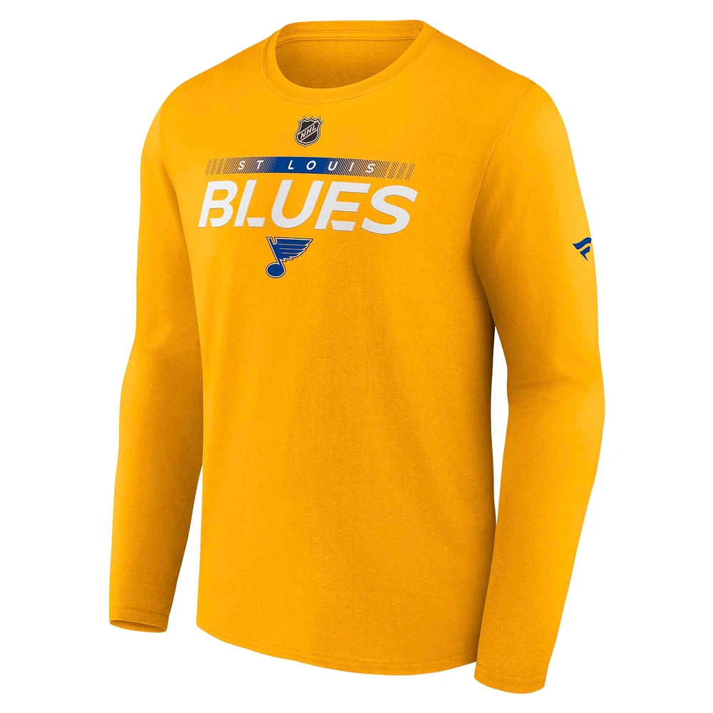 T-shirt à manches longues Fanatics Gold Authentic Pro Core Collection Prime Wordmark pour homme des Blues de St. Louis