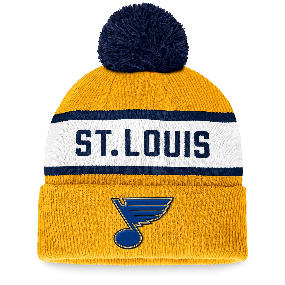 Bonnet en tricot à revers avec mot-symbole fondamental Fanatics Gold St. Louis Blues pour hommes avec pompon